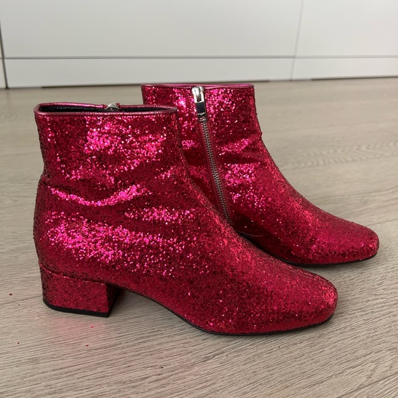SAINT LAURENT RUNWAY 2014 PINK GLITTER BOOT HEDI SLIMANE ARCHIVE SZ 36.5 BABIES - Picture 5 of 11